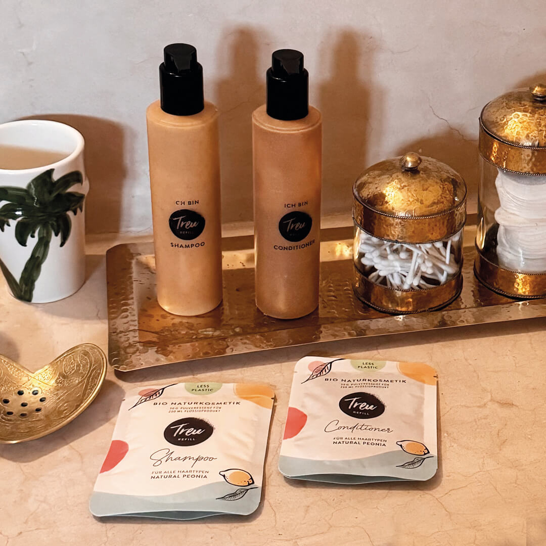 Bio Haarpflege Starterset – Pulver mit Refill Flaschen aus Polywood