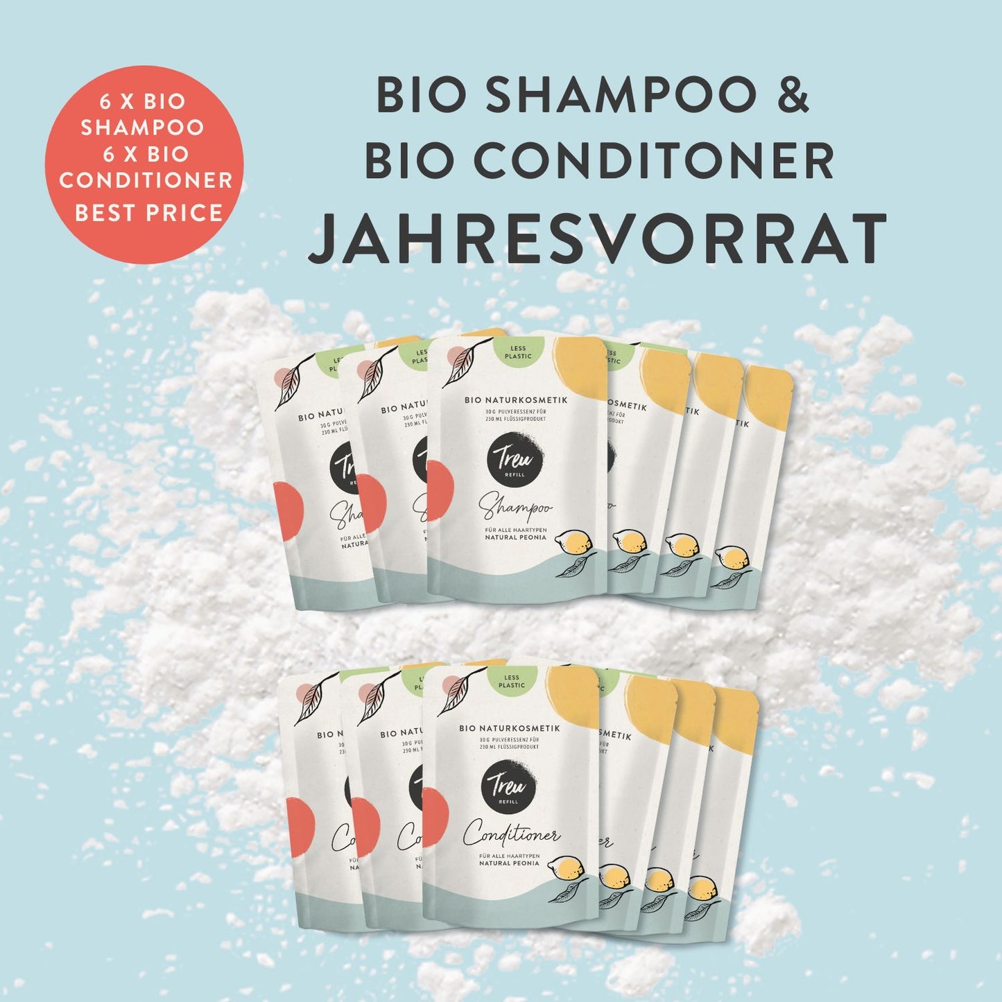 Jahresvorrat Bio Naturkosmetik Shampoo und Conditioner in Pulverform
