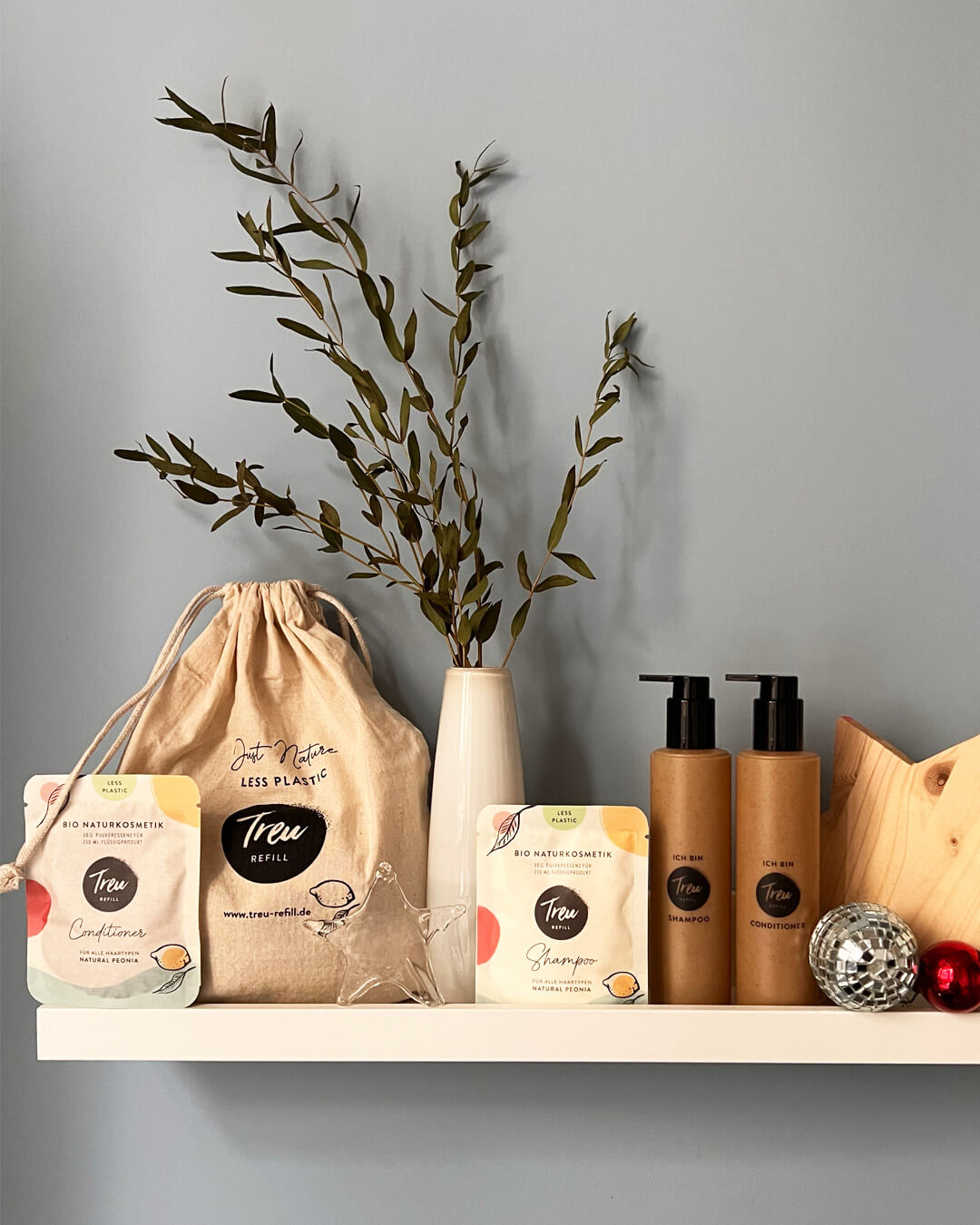 Bio Haarpflege Starterset –  Pulver mit Refill Flaschen aus Polywood