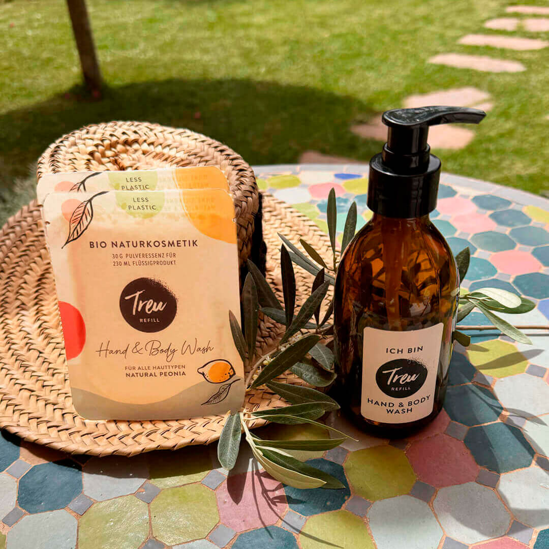 Bio Handseife Starterset – Pulver mit Refill Glasflasche