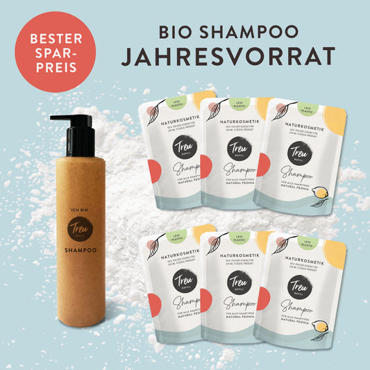 Jahresvorrat Bio Naturkosmetik Shampoo in Pulverform mit Flasche