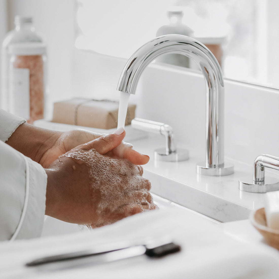 Bio Handseife Starterset – Pulver mit Refill Glasflasche